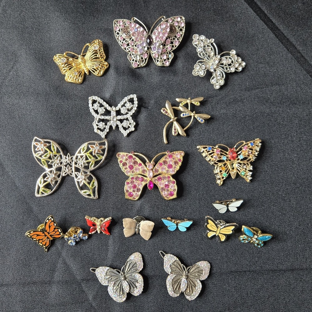 VTG Butterfly‎ Hat Pin Brooch Lot MONET Danecraft Enamel Crystal Cottagecore